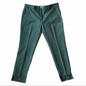 Zara Forest Green Mid Rise High Low Hemline Trouser Pants Size 8